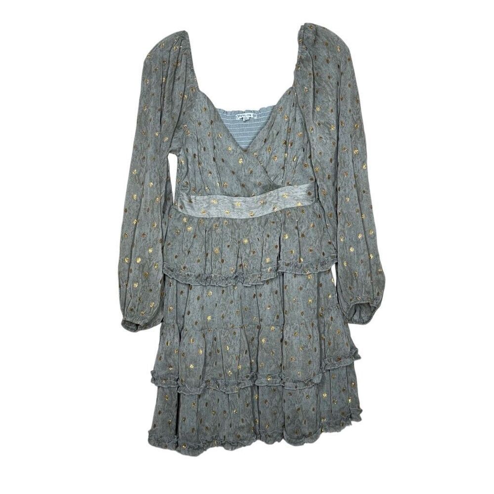 NWOT BTFL-life Blue Long Sleeve Smocked Tiered Dress Size S Ruffle Glitter